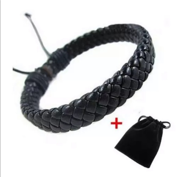 💰2/$10💰NEW•Black leather unisex braided adjustable bracelet - Picture 5 of 6